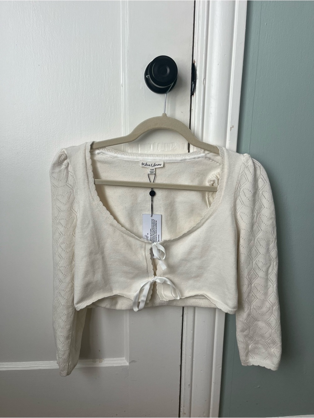 For Love & Lemons Cream Cropped Tie-Front Cardigan